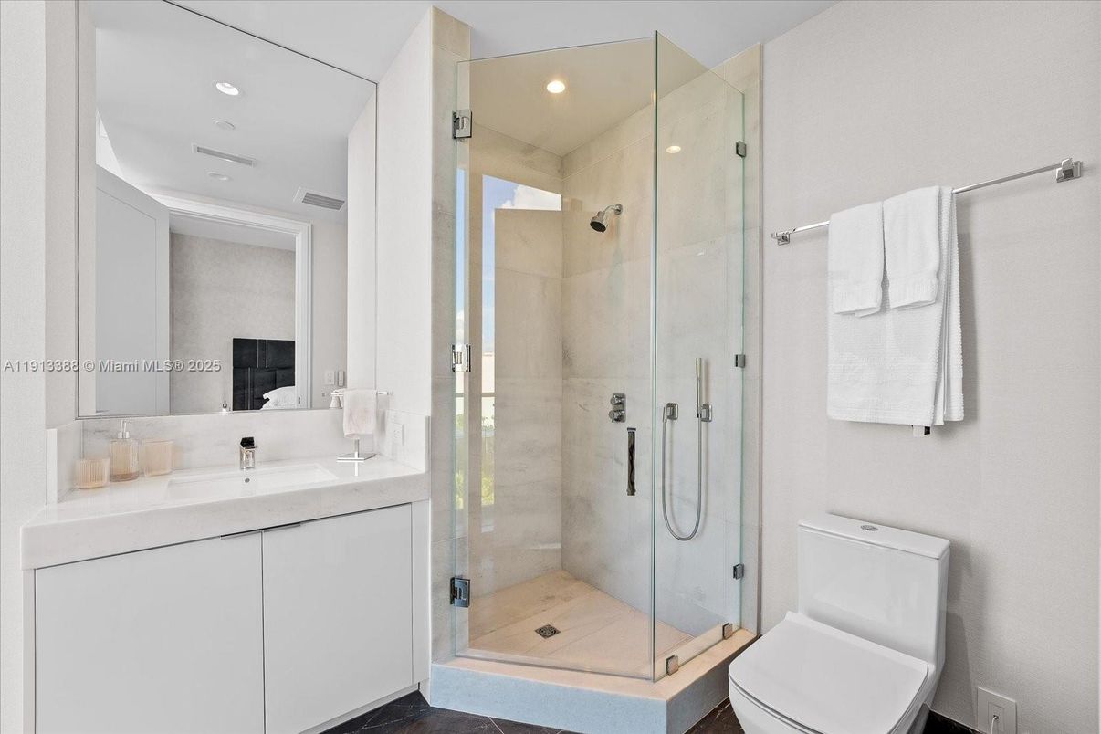Bathroom, Glass Shower, Interior, Recessed Lighting