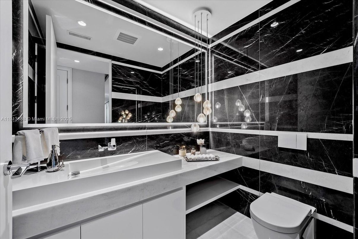 Bathroom, Glass Shower, Interior, Marble Walls, Recessed Lighting