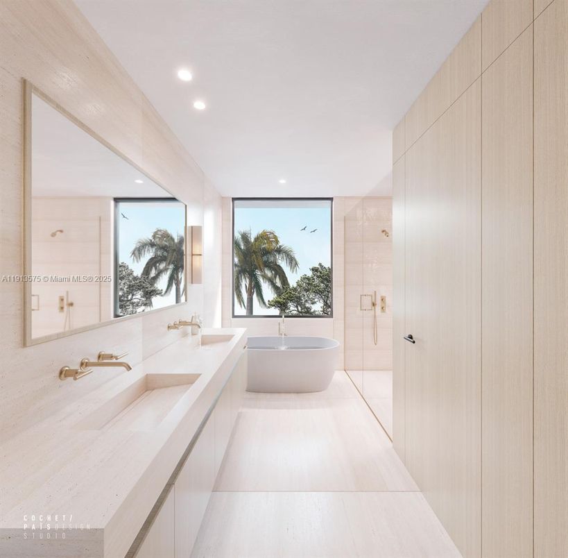 Bathroom, Dual Sink Vanities, Free Standing Baths, Glass Shower, Interior, Recessed Lighting