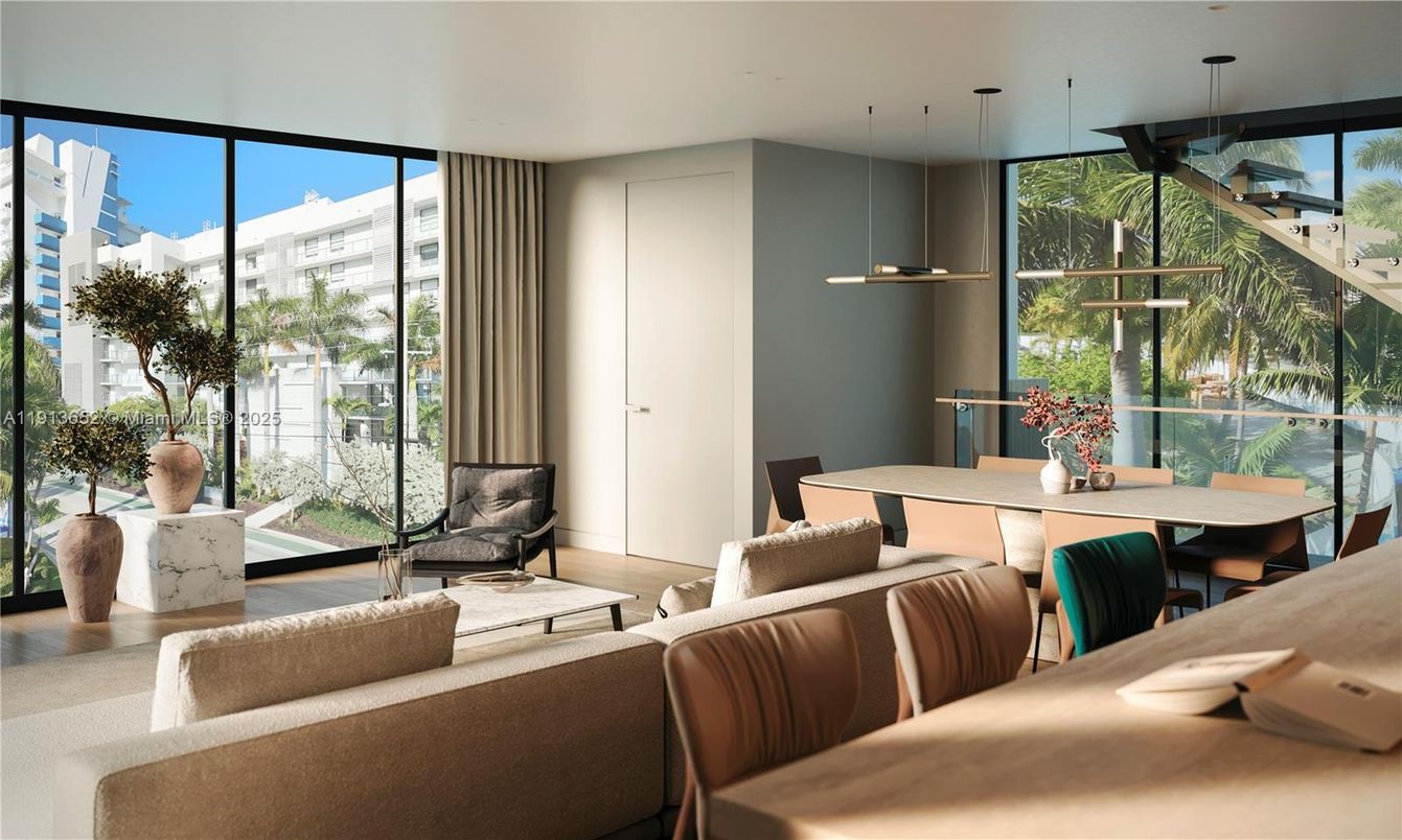 Dining room, Interior, Living room, Pendant Lights, Wood Texture Flooring