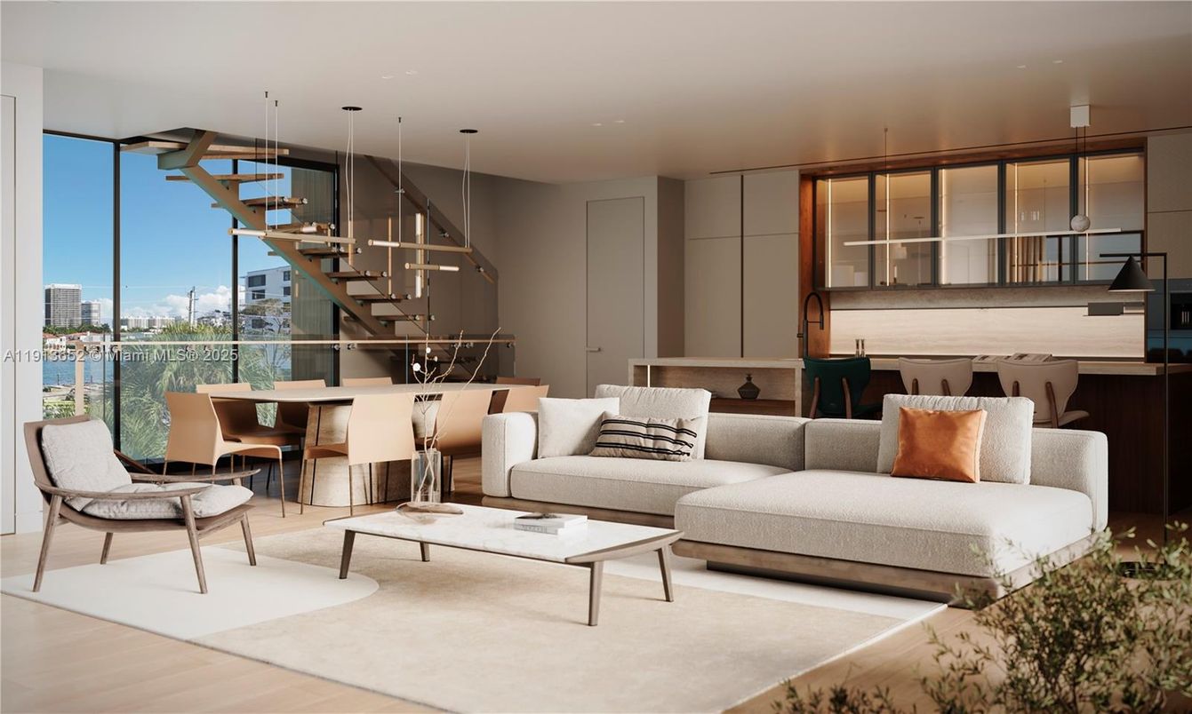 Dining room, Interior, Living room, Pendant Lights, Water, Wood Texture Flooring