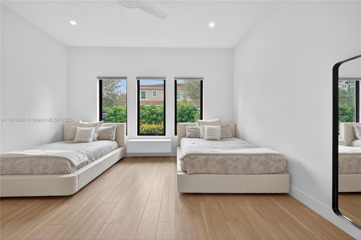 Bedroom, Interior, Recessed Lighting, Wood Texture Flooring