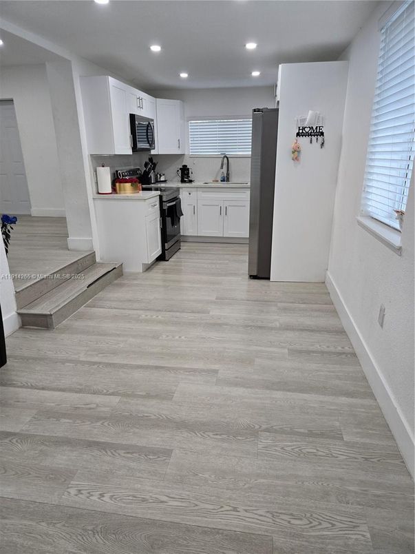 Interior, Kitchen, Recessed Lighting, Wood Texture Flooring