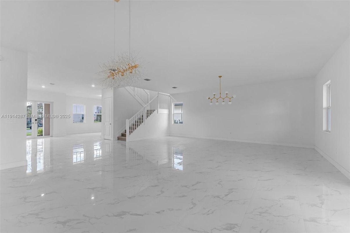 Empty room, Interior, Marble, Pendant Lights
