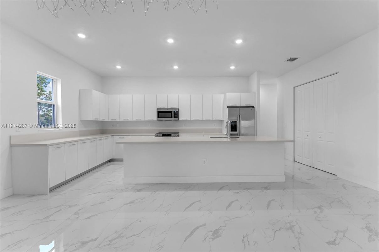 Interior, Kitchen, Marble, Recessed Lighting, Stainless Steel Appliances
