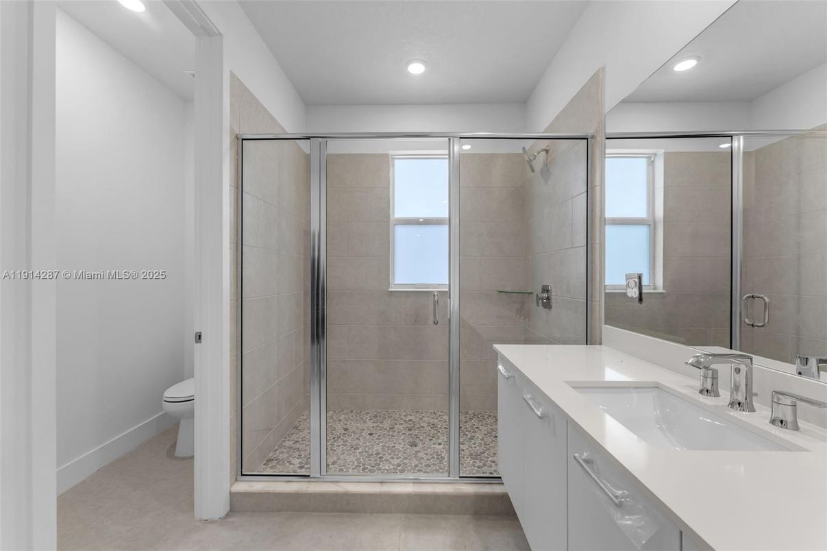 Bathroom, Glass Shower, Interior, Recessed Lighting