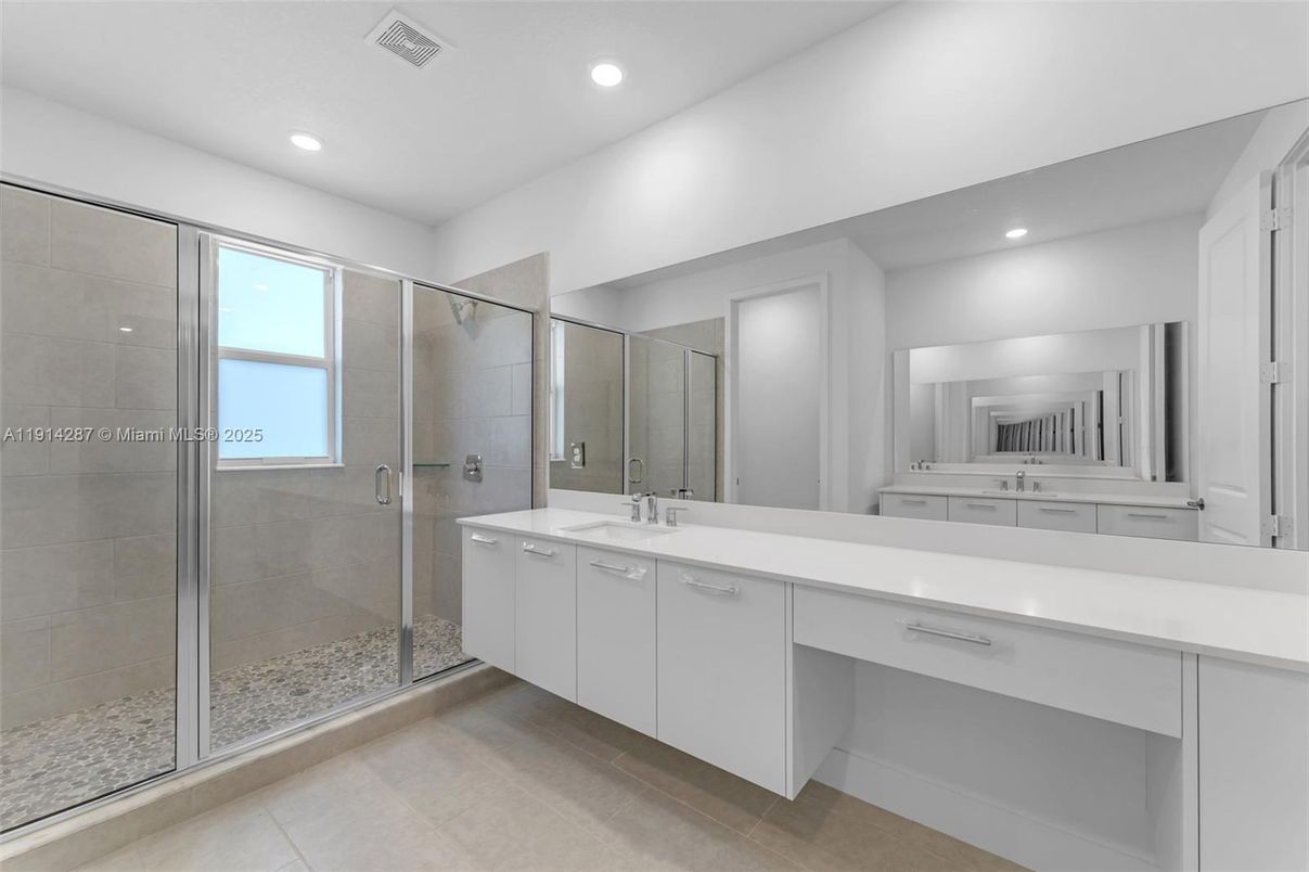 Bathroom, Dual Sink Vanities, Glass Shower, Interior, Recessed Lighting