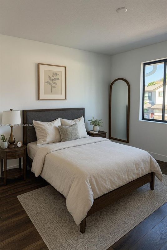 Bedroom, Interior, Recessed Lighting, Wood Texture Flooring