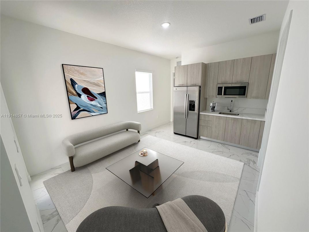 Interior, Kitchen, Living room, Marble, Recessed Lighting, Stainless Steel Appliances