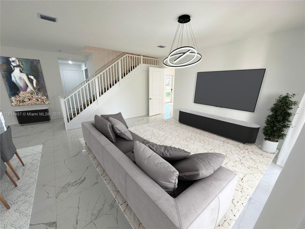 Interior, Living room, Marble, Pendant Lights
