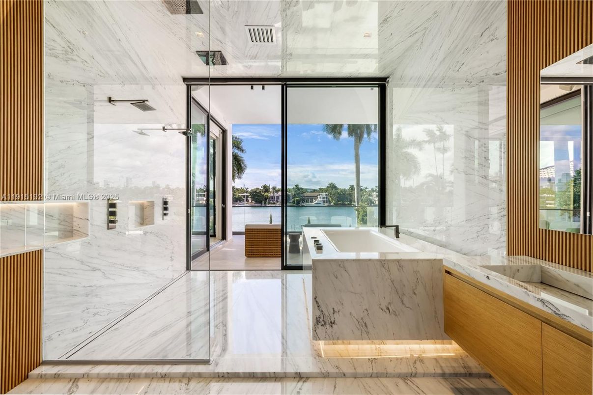 Bathroom, Glass Shower, Interior, Marble, Marble Walls, Water