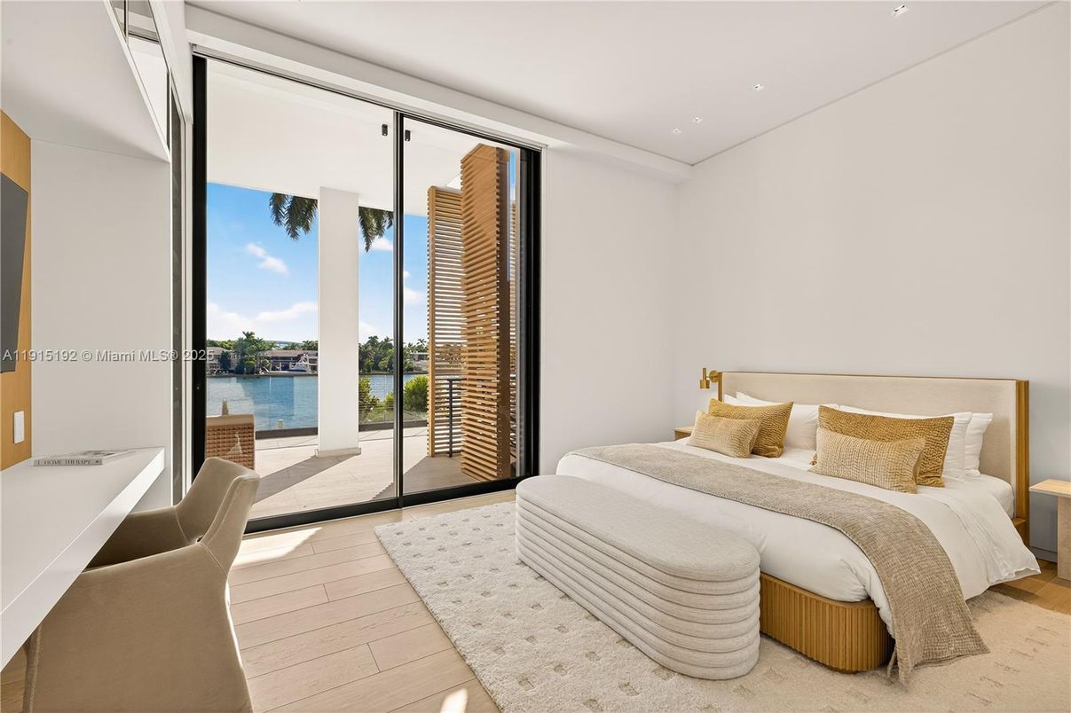 Bedroom, Interior, Recessed Lighting, Water, Wood Texture Flooring