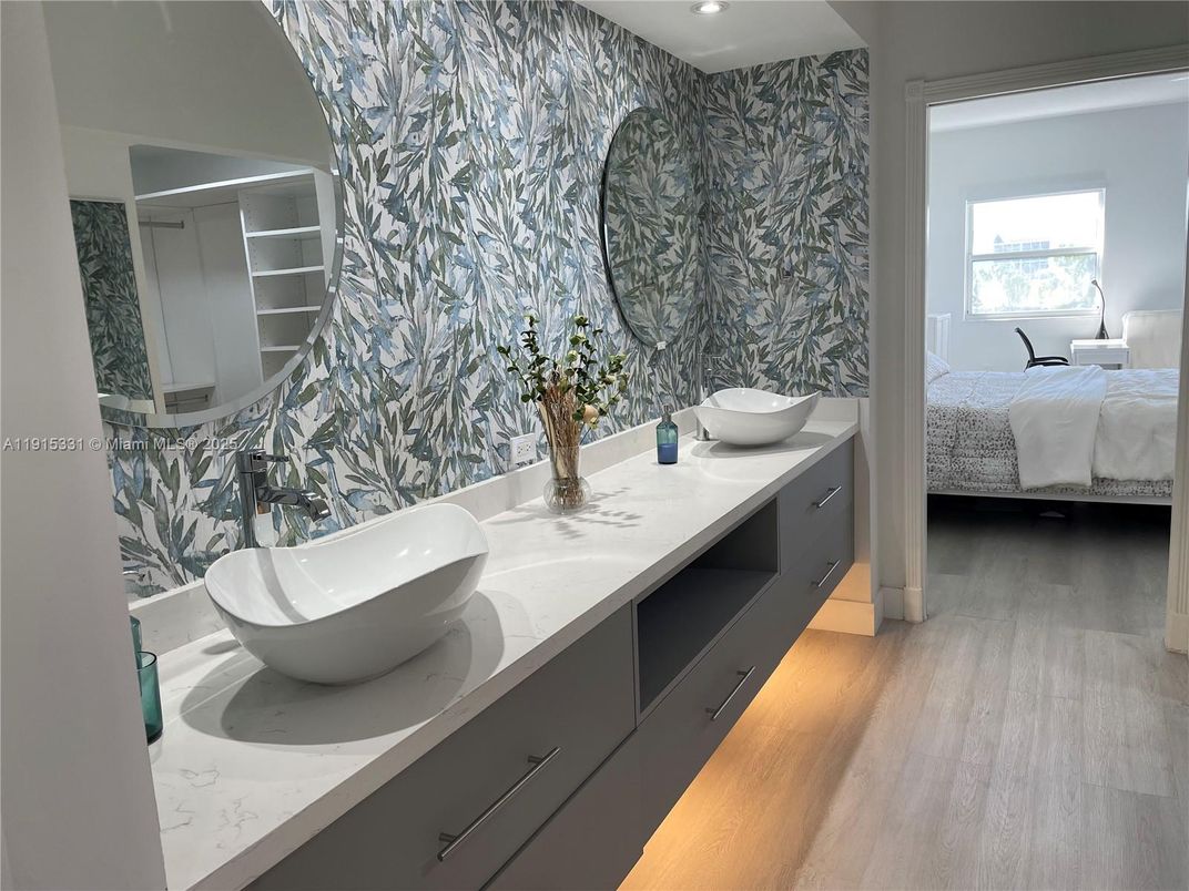 Bathroom, Bedroom, Dual Sink Vanities, Interior, Recessed Lighting, Wood Texture Flooring