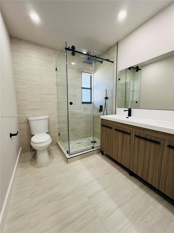 Bathroom, Dual Sink Vanities, Glass Shower, Interior, Recessed Lighting