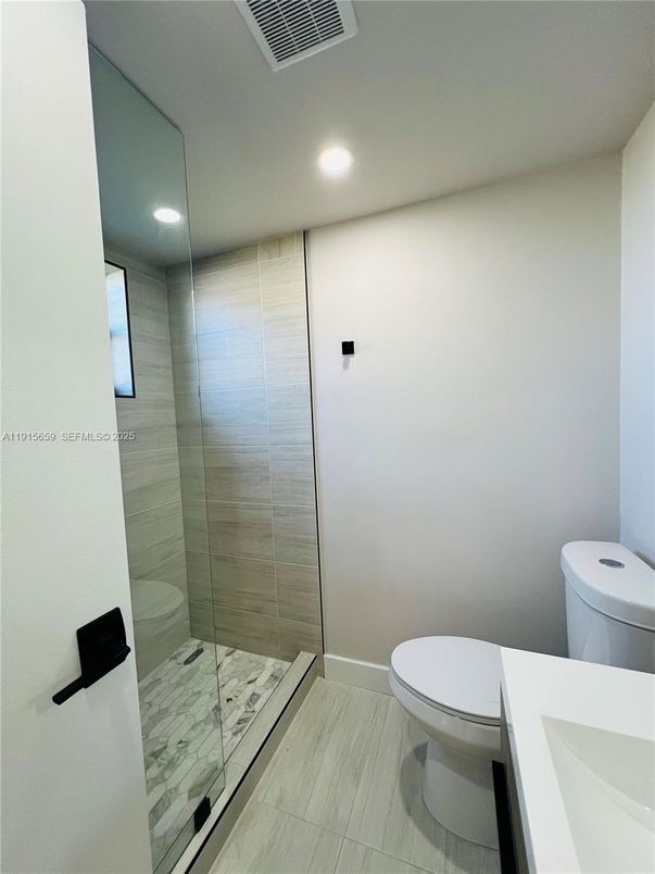 Bathroom, Glass Shower, Interior, Recessed Lighting