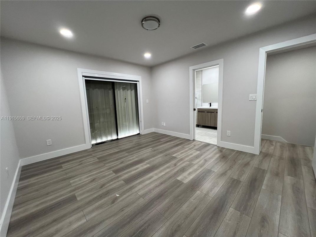 Bathroom, Empty room, Interior, Recessed Lighting, Wood Texture Flooring