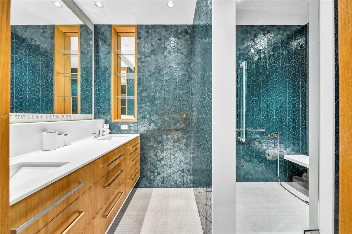 Bathroom, Dual Sink Vanities, Glass Shower, Interior, Recessed Lighting