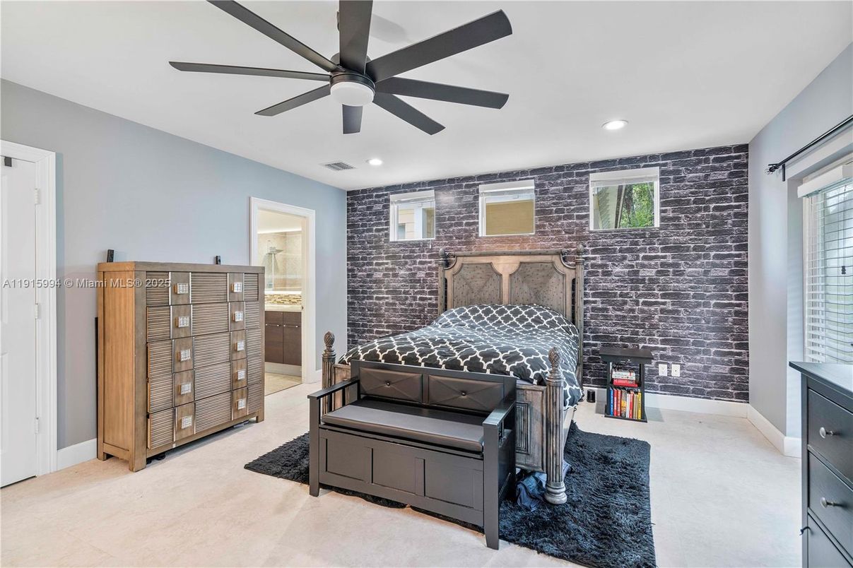 Bedroom, Interior, Recessed Lighting, Stone Walls