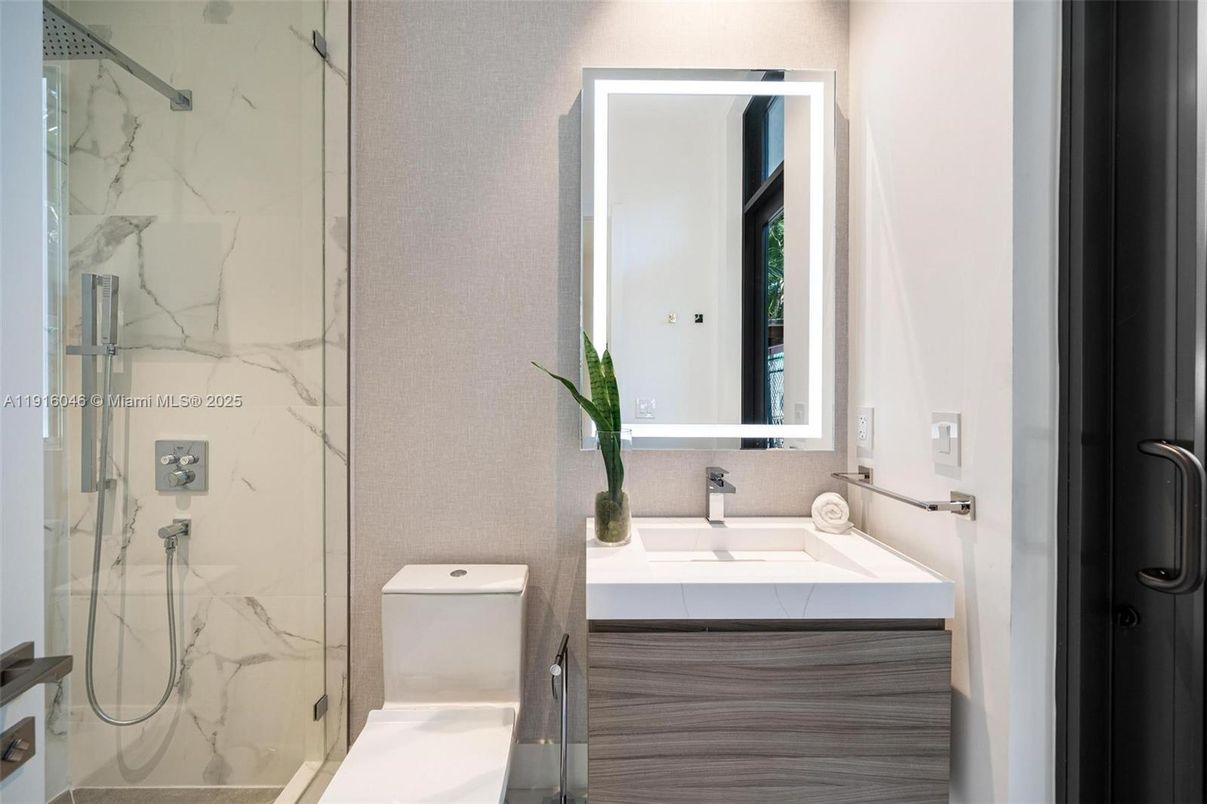 Bathroom, Glass Shower, Interior, Marble Walls