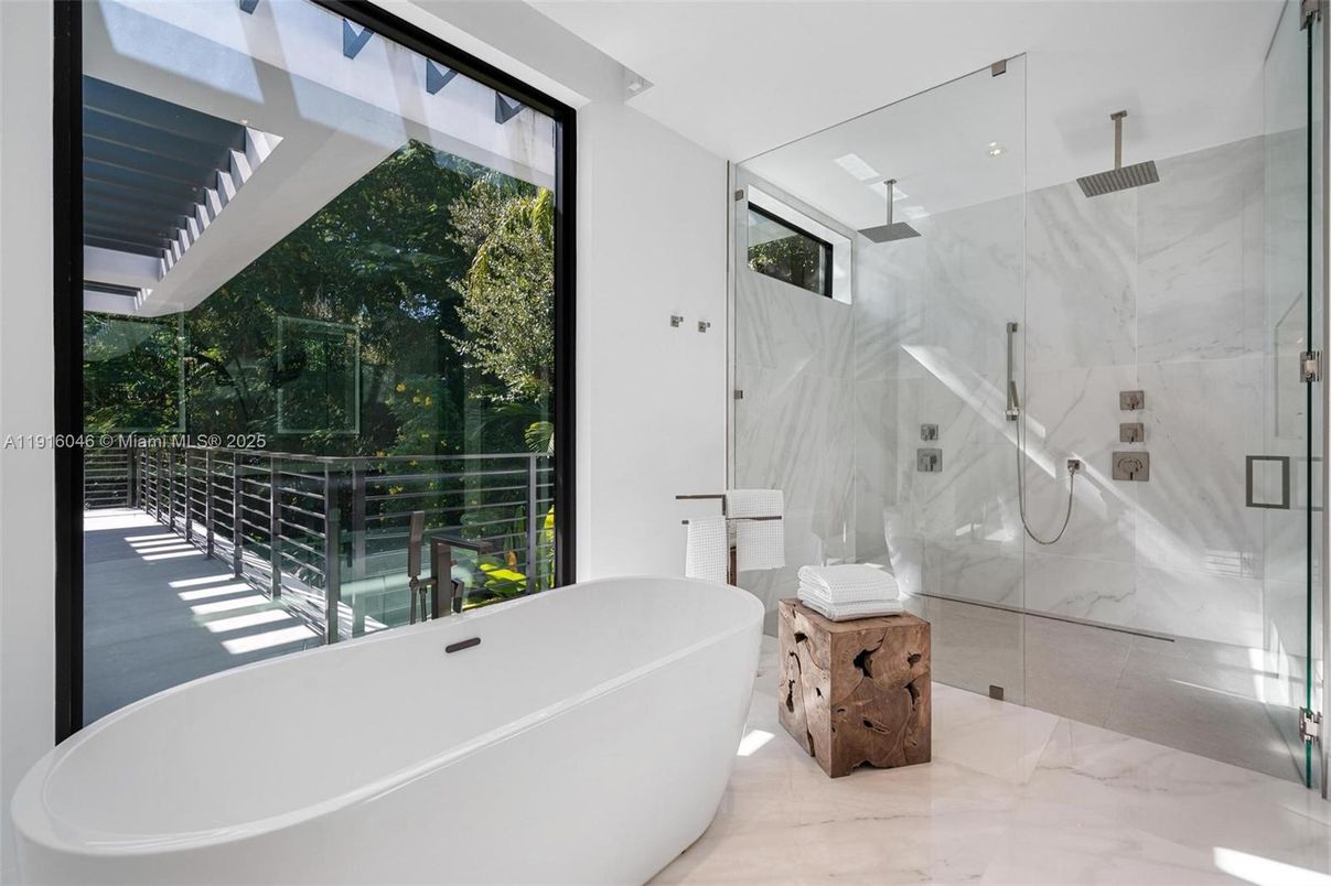 Bathroom, Free Standing Baths, Glass Shower, Interior, Marble, Marble Walls