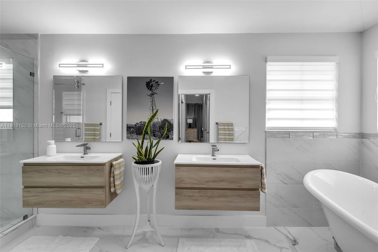 Bathroom, Dual Sink Vanities, Interior, Marble, Marble Walls