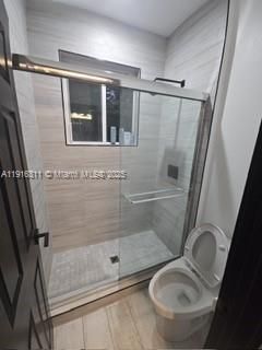 Bathroom, Glass Shower, Interior, Recessed Lighting, Wood Texture Flooring