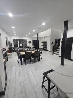 Dining room, Interior, Recessed Lighting, Wood Texture Flooring