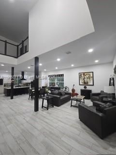 Dining room, Interior, Living room, Recessed Lighting, Wood Texture Flooring