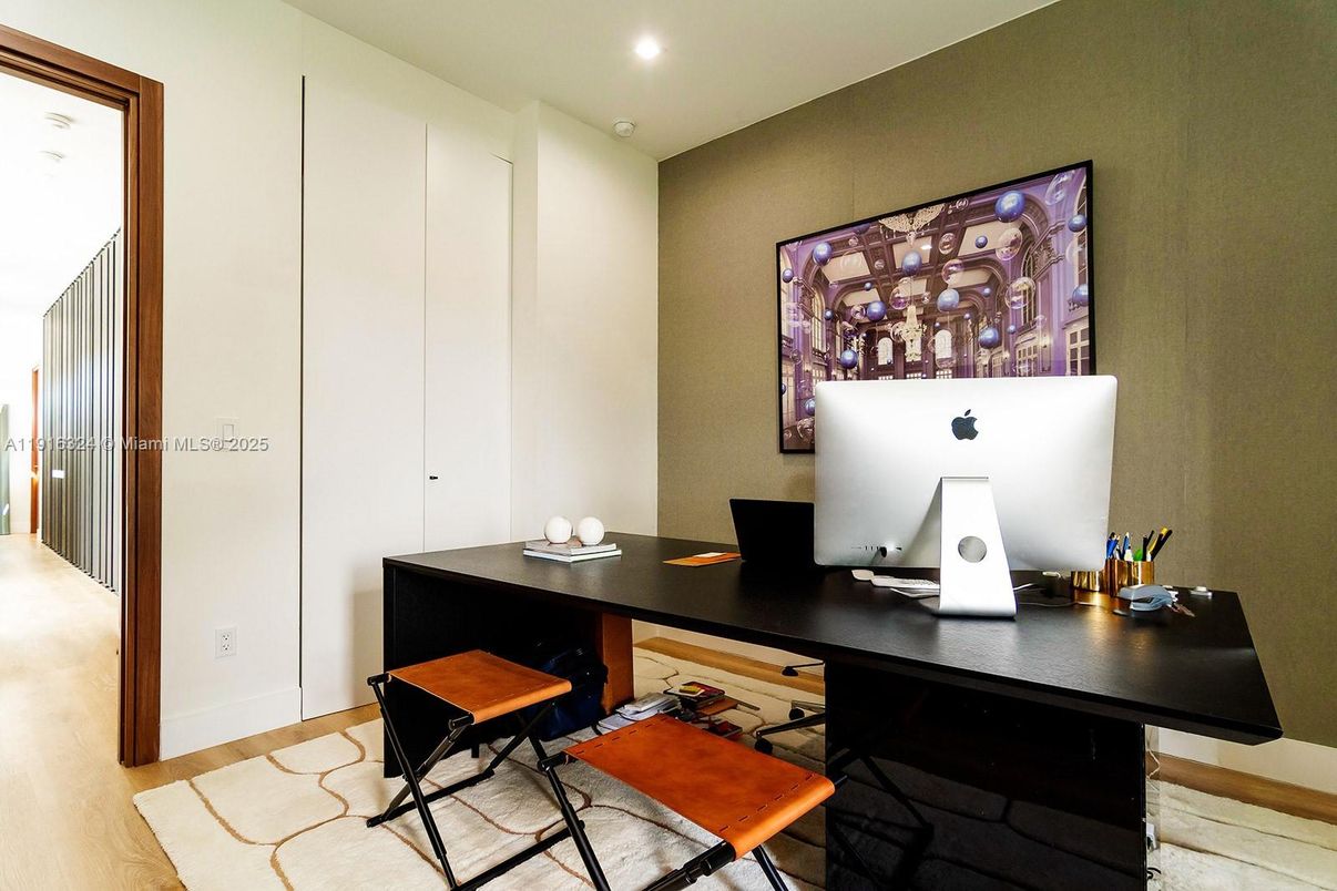 Home Office, Interior, Recessed Lighting, Wood Texture Flooring