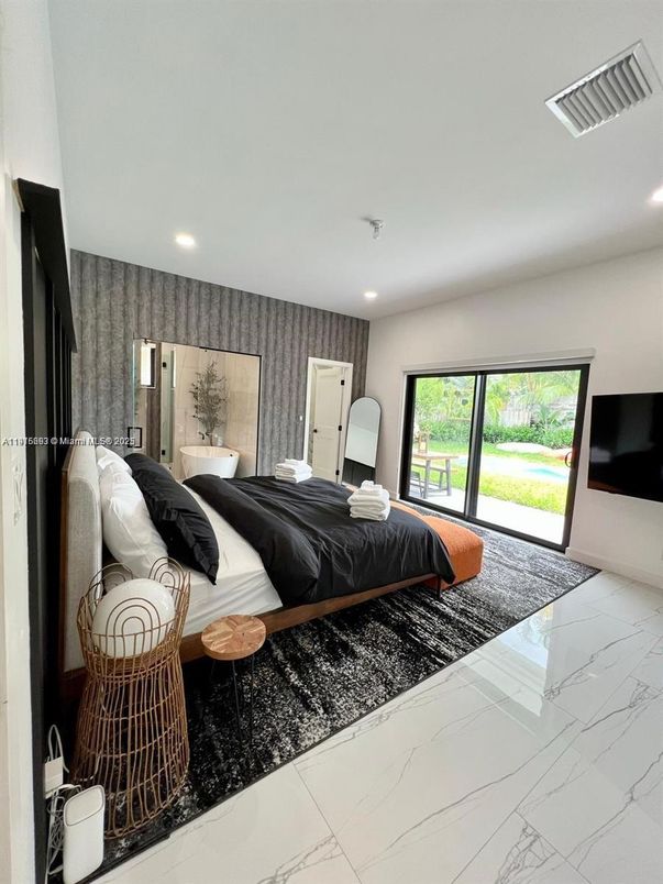 Bedroom, Interior, Marble, Recessed Lighting