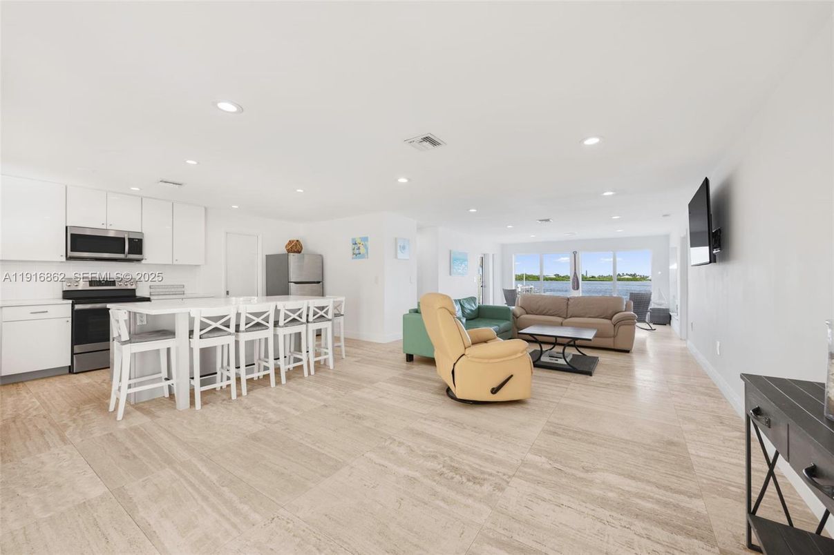 Interior, Kitchen, Living room, Recessed Lighting, Stainless Steel Appliances, Water