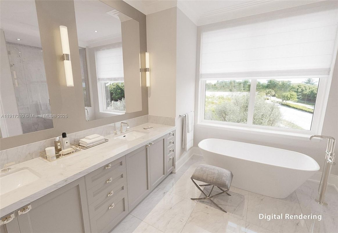 Bathroom, Dual Sink Vanities, Free Standing Baths, Interior, Marble, Recessed Lighting