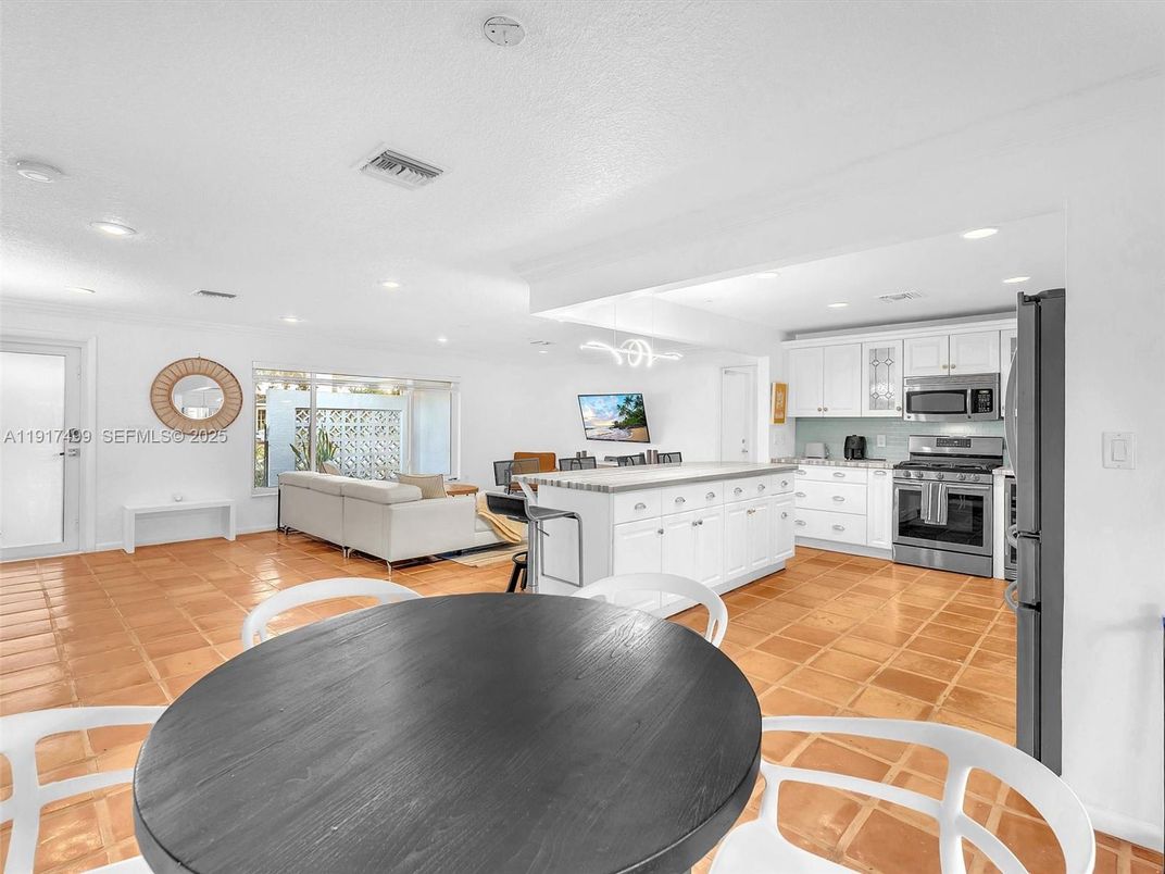 Dining room, Interior, Kitchen, Living room, Recessed Lighting, Stainless Steel Appliances