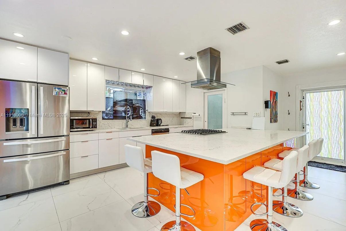 Interior, Kitchen, Marble, Recessed Lighting, Stainless Steel Appliances