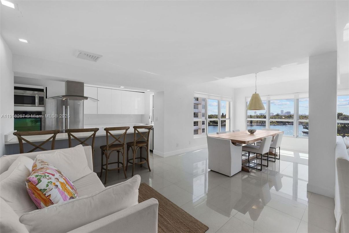 Dining room, Interior, Kitchen, Living room, Pendant Lights, Recessed Lighting, Stainless Steel Appliances, Water