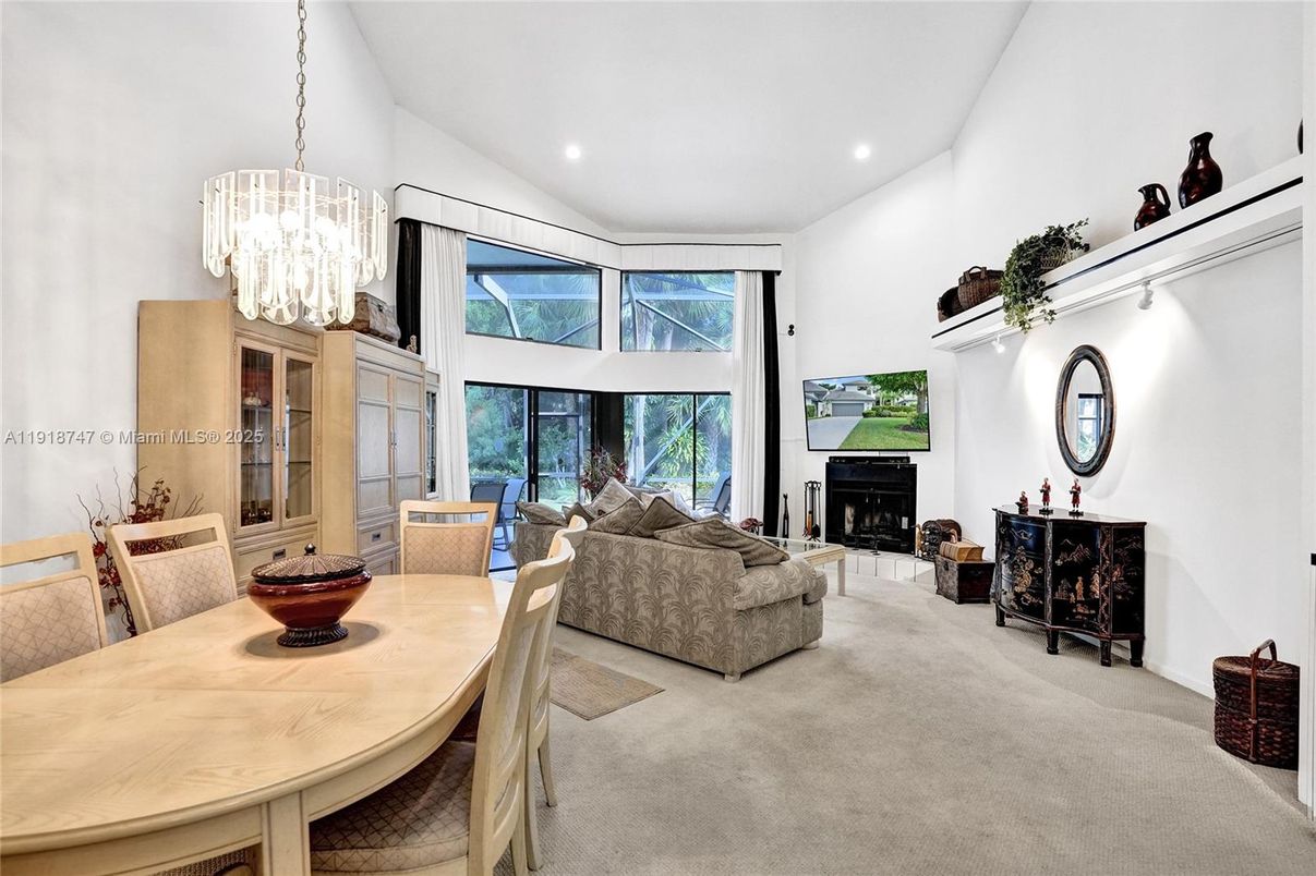 Chandelier, Dining room, Fireplace, Interior, Living room, Recessed Lighting