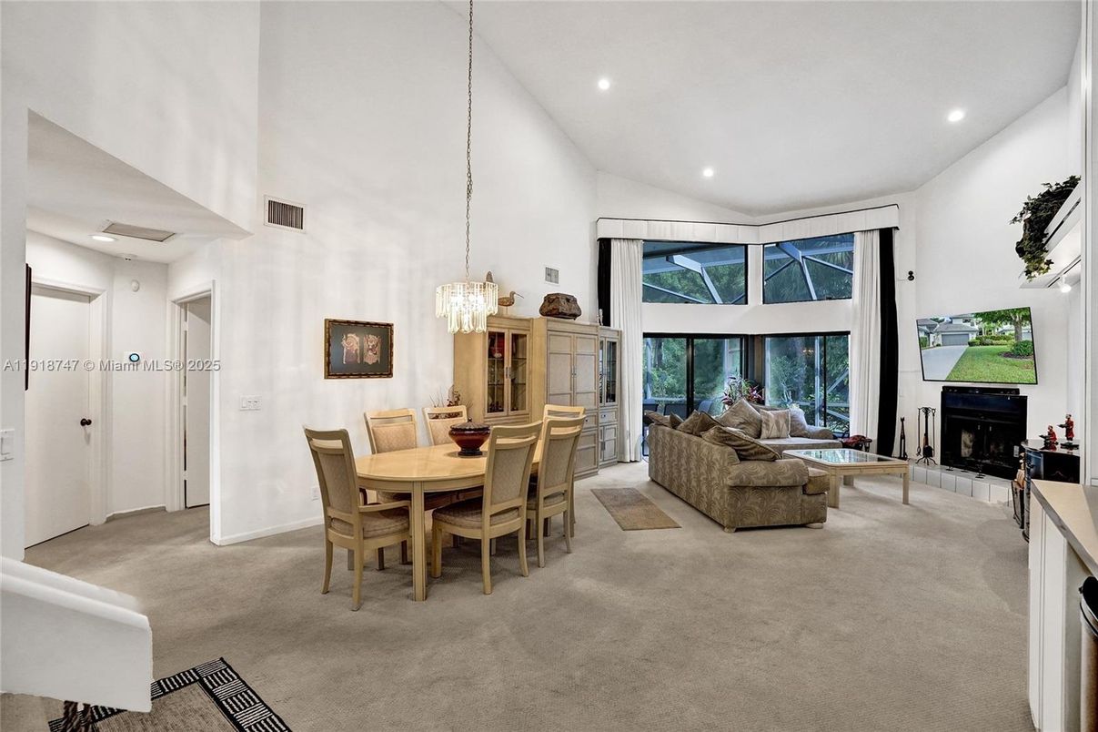 Chandelier, Dining room, Fireplace, Interior, Living room, Pendant Lights, Recessed Lighting