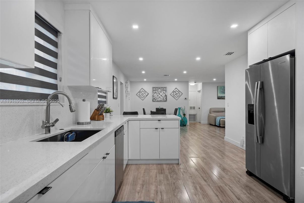 Interior, Kitchen, Recessed Lighting, Wood Texture Flooring