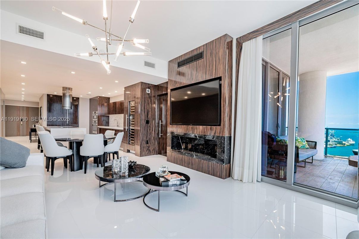 Dining room, Fireplace, Interior, Kitchen, Living room, Pendant Lights, Recessed Lighting, Water