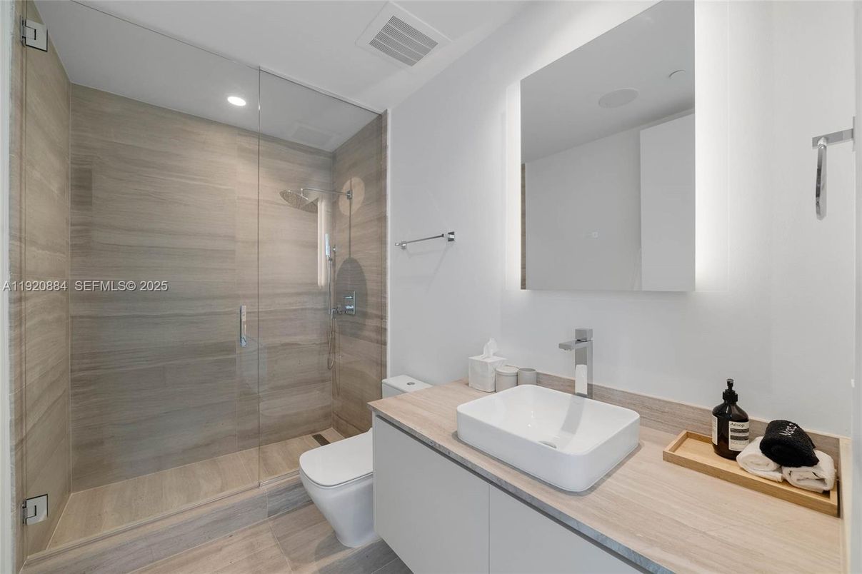 Bathroom, Glass Shower, Interior, Recessed Lighting
