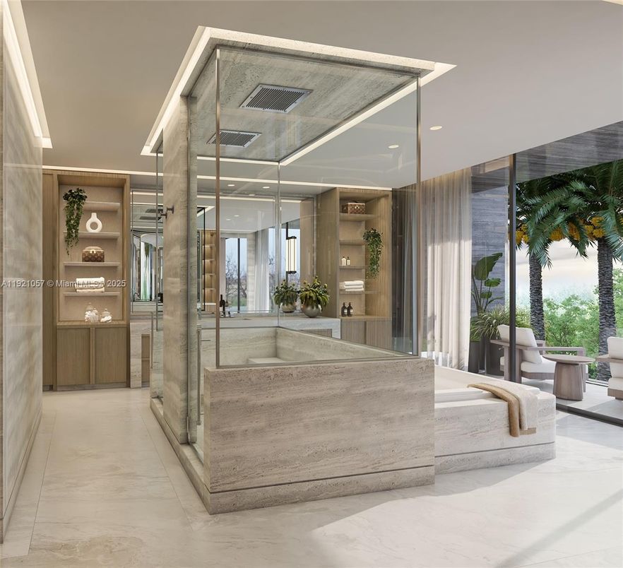 Bathroom, Glass Shower, Interior, Marble, Recessed Lighting