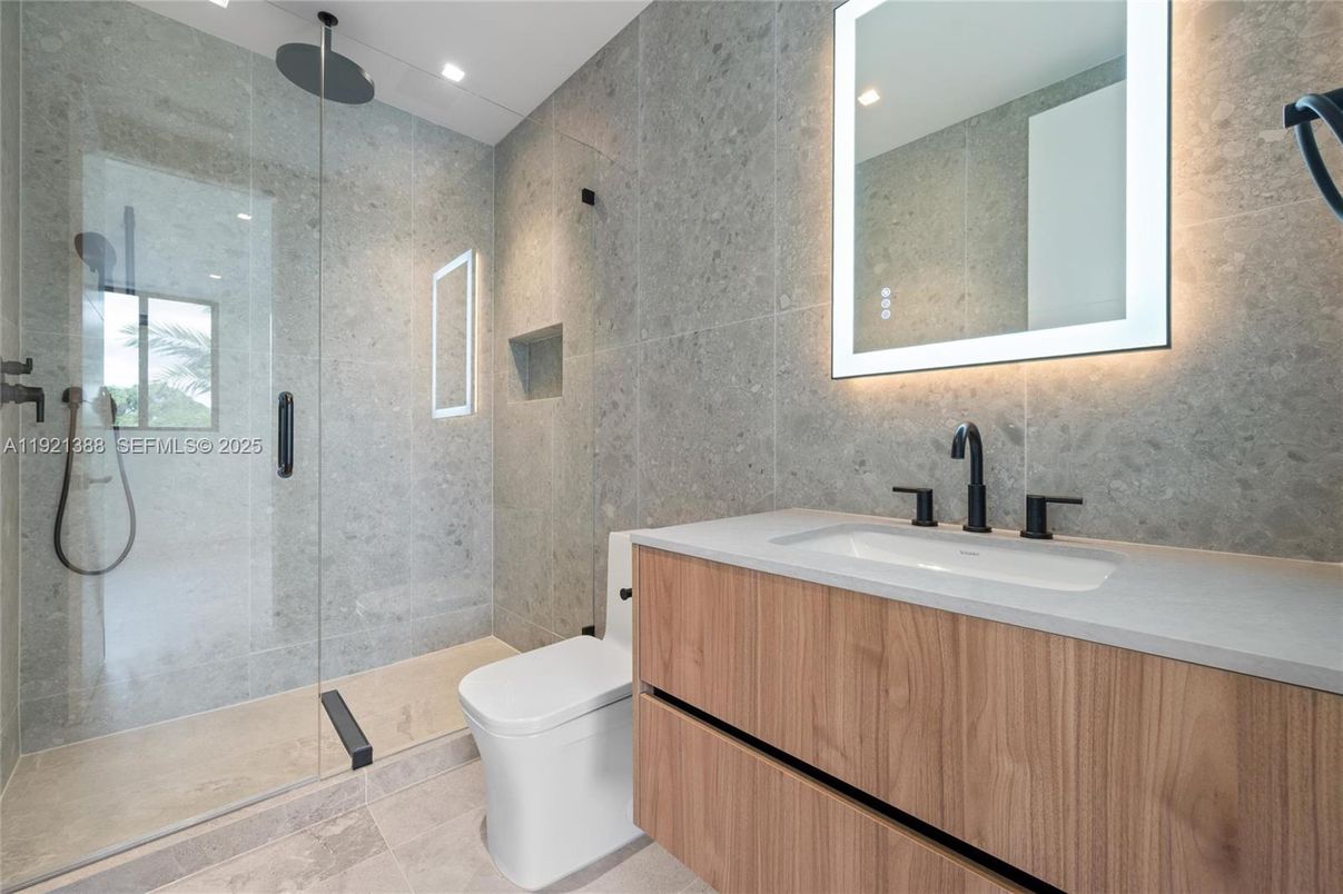 Bathroom, Glass Shower, Interior, Recessed Lighting