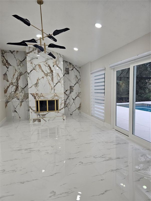 Empty room, Interior, Marble, Marble Walls, Pendant Lights, Recessed Lighting