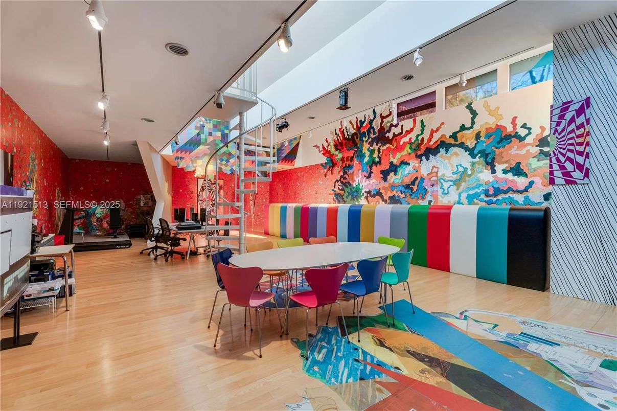 Dining room, Interior, Pendant Lights, Wood Texture Flooring