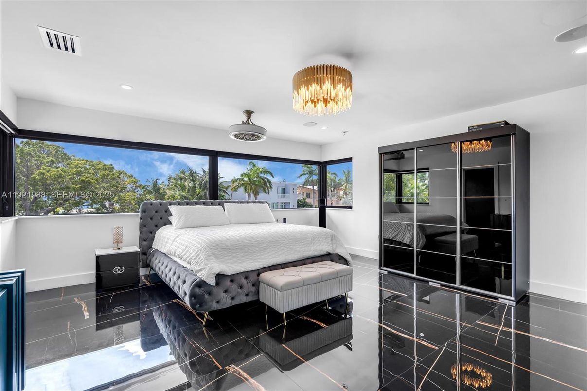 Bedroom, Chandelier, Interior, Marble, Recessed Lighting