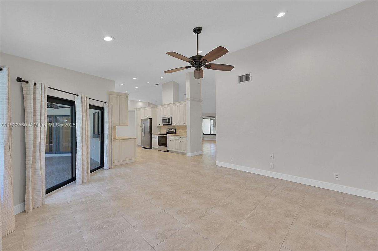 Empty room, Interior, Kitchen, Recessed Lighting, Stainless Steel Appliances