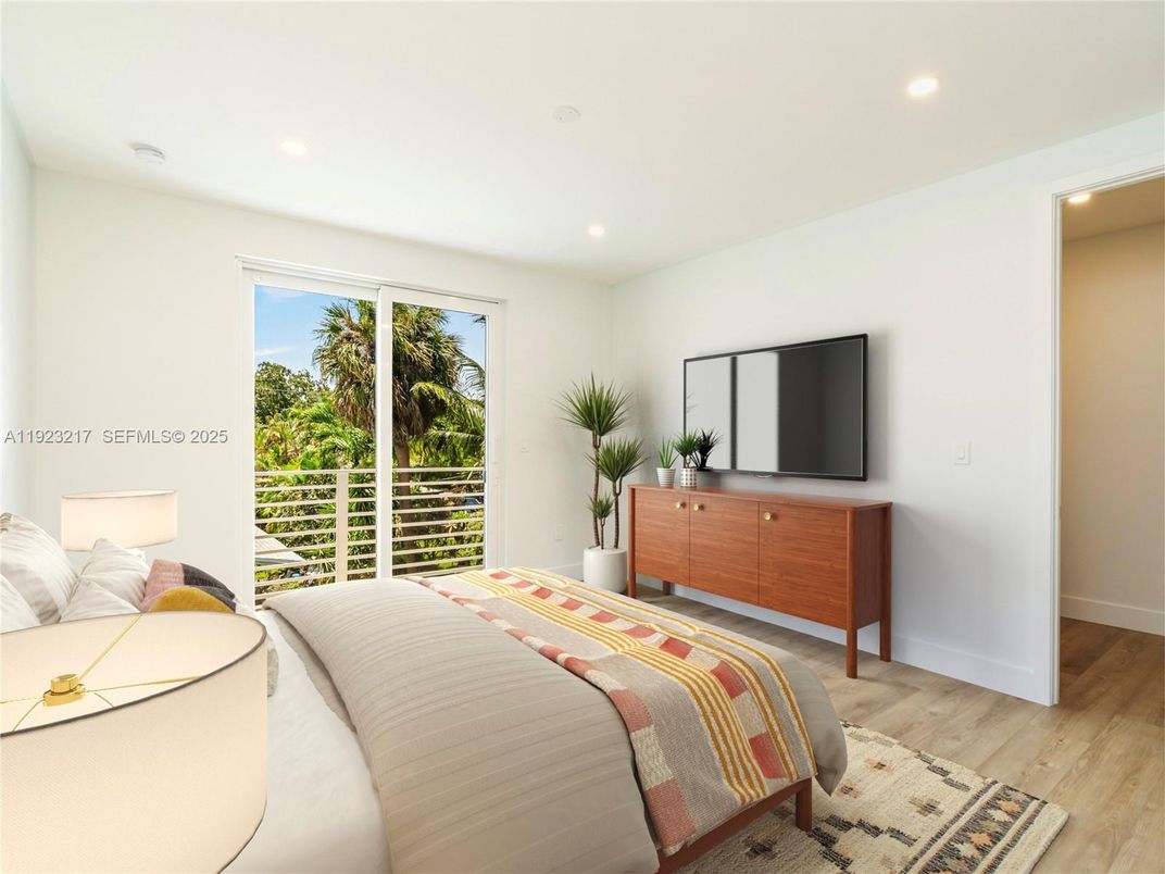 Bedroom, Interior, Recessed Lighting, Wood Texture Flooring