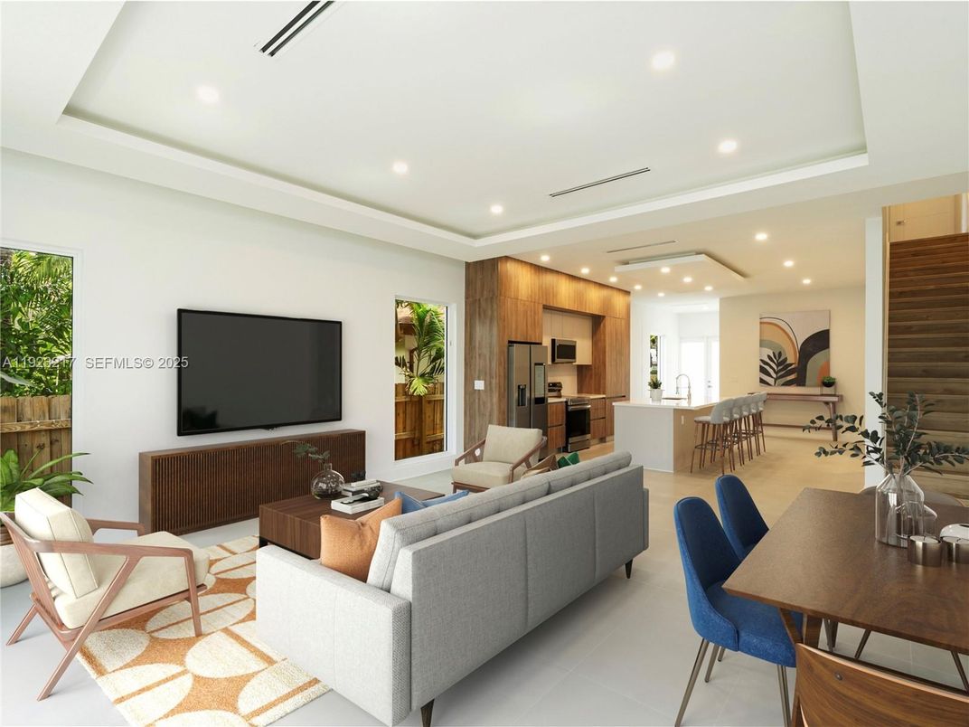 Dining room, Interior, Kitchen, Living room, Recessed Lighting, Stainless Steel Appliances