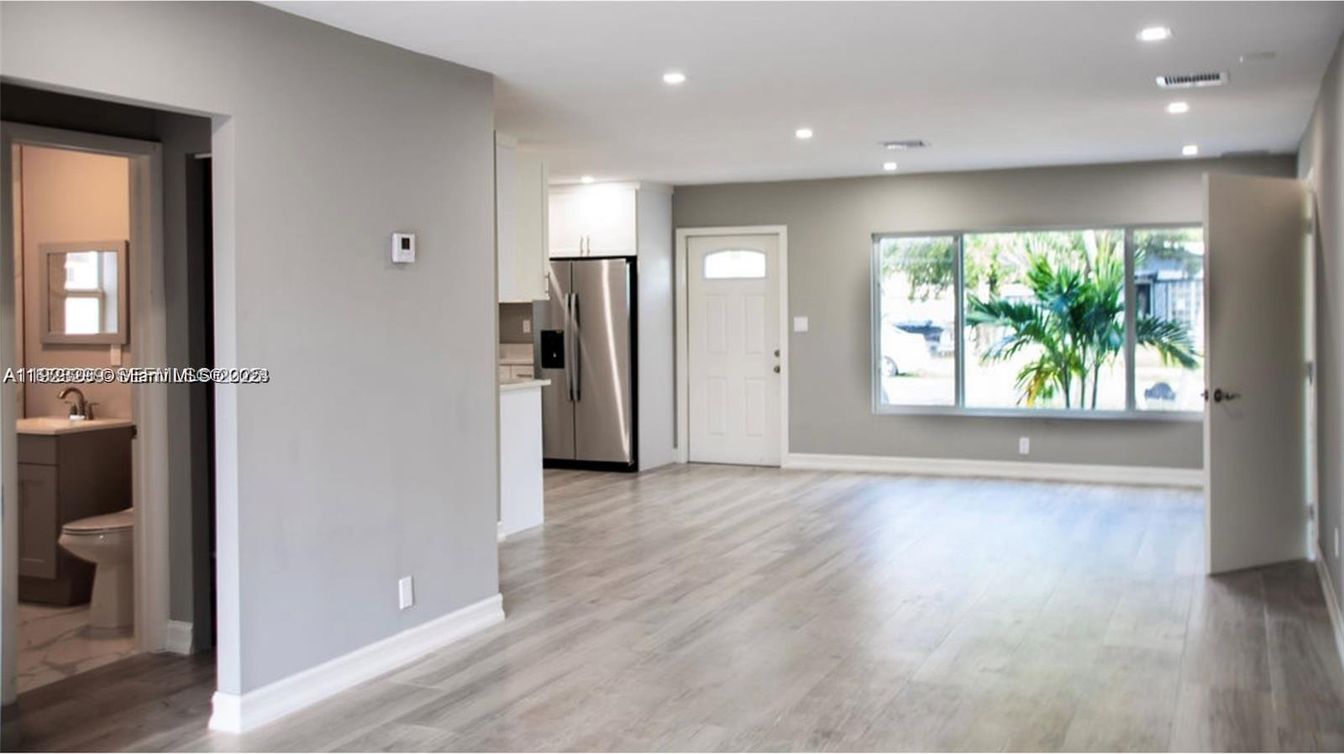 Bathroom, Interior, Kitchen, Recessed Lighting, Stainless Steel Appliances, Wood Texture Flooring