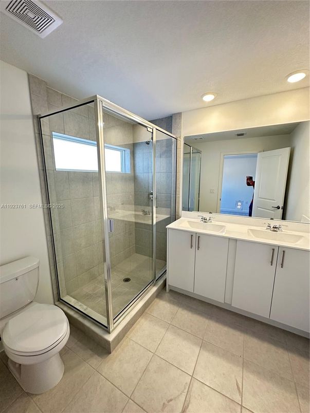 Bathroom, Dual Sink Vanities, Glass Shower, Interior, Recessed Lighting
